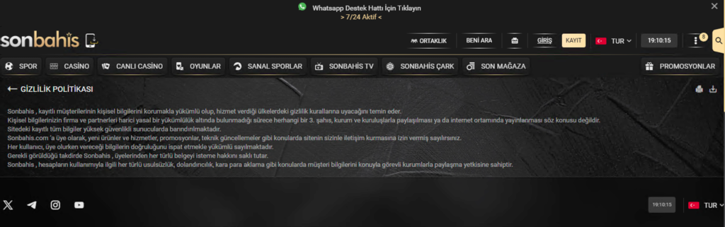 Sonbahis Gizlilik Politikası